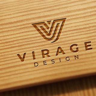 A laser engraving on wood spelling "Virage"