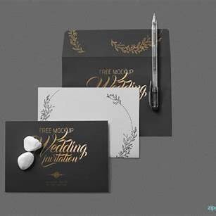 A picture showing two weeding invitations, one in black and one in white